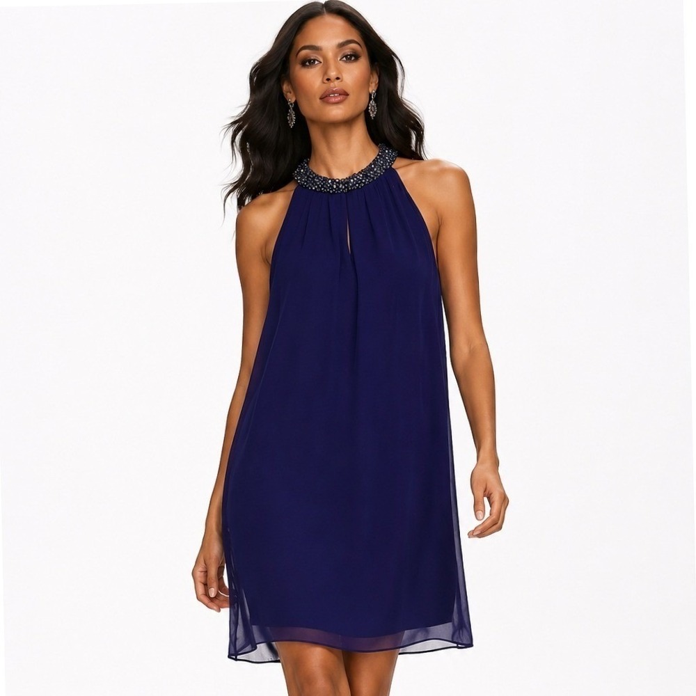 Diane von Furstenberg DVF Lainey Embellished Silk Halter Dress Royal Blue - Picture 2 of 11